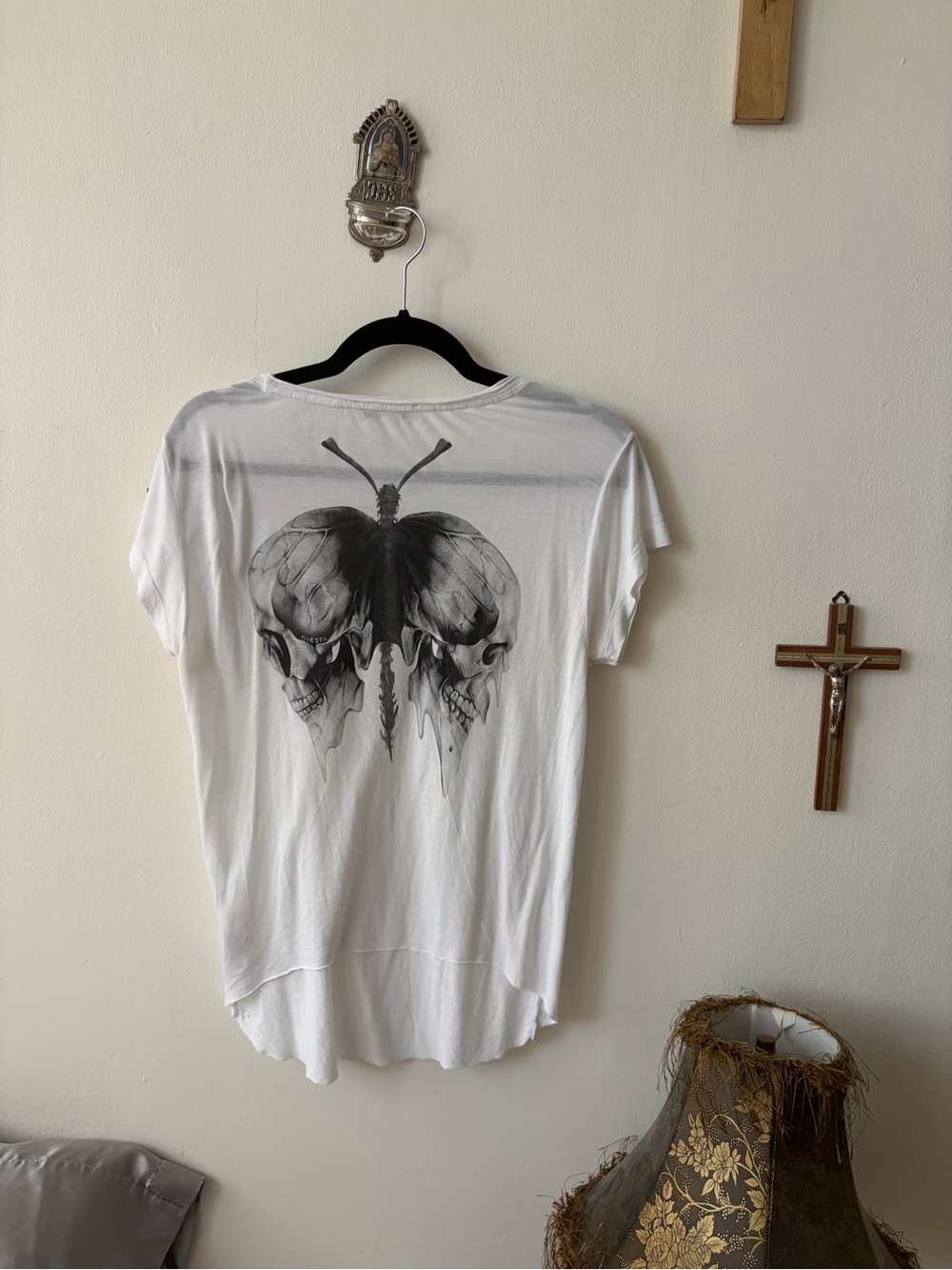 Diesel Skull Butterfly Graphic Tee White Y2K Sheer